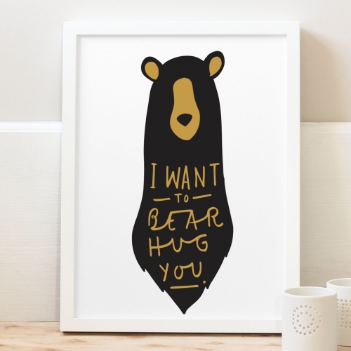BEAR HUG 곰 A4(B AND GOLD/W)[수입정품 북유럽 모던 인테리어 포스터 아이액자 영국]